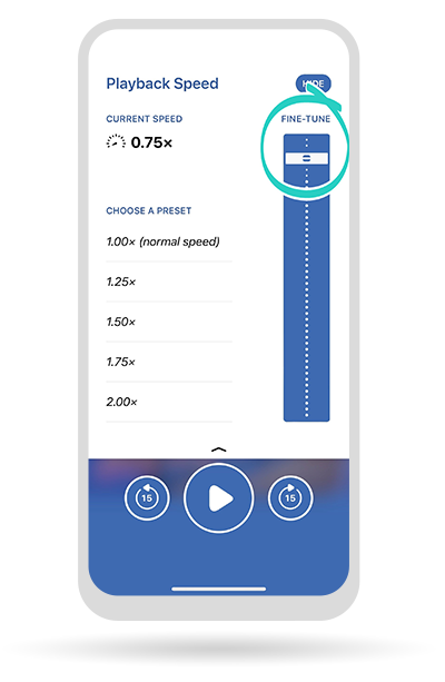 Adjust audiobook playback speed.