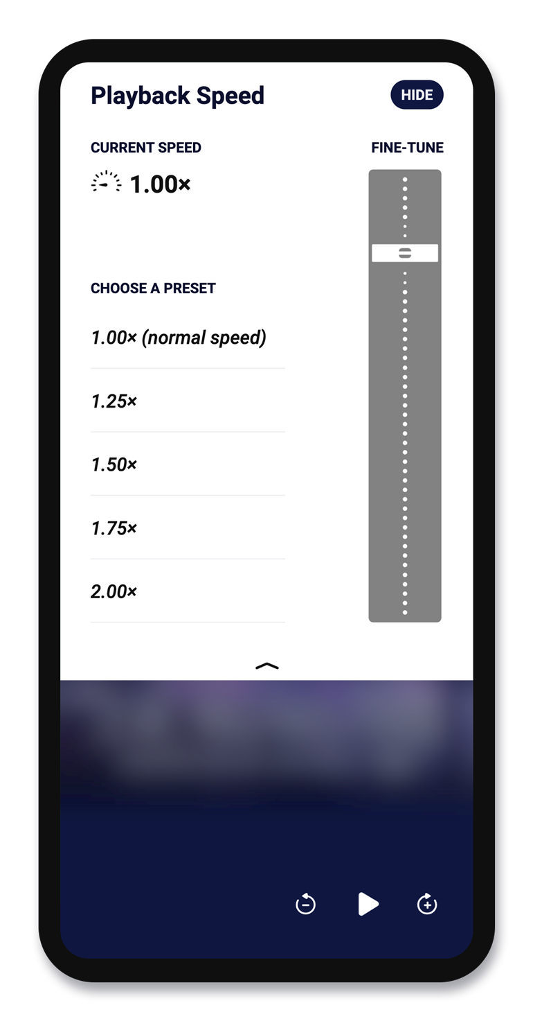 Adjust audiobook playback speed.